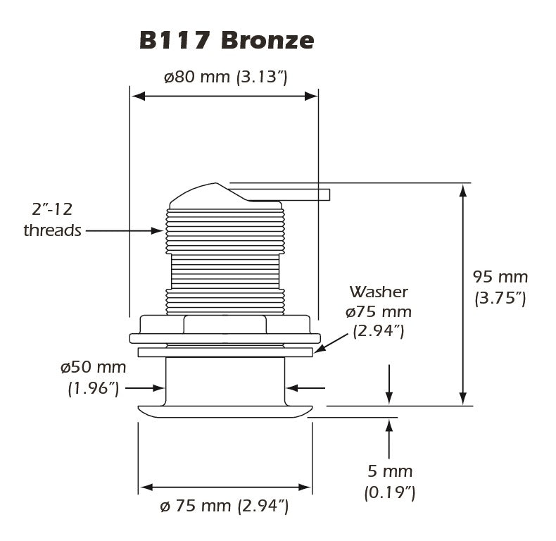 Airmar B117 50/200kHz Mix and Match Cable Bronze Low Profile Depth and Temperature Transducer - B117-DT-MM